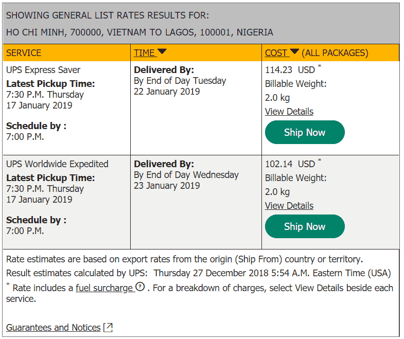 UPS quote to Nigeria
