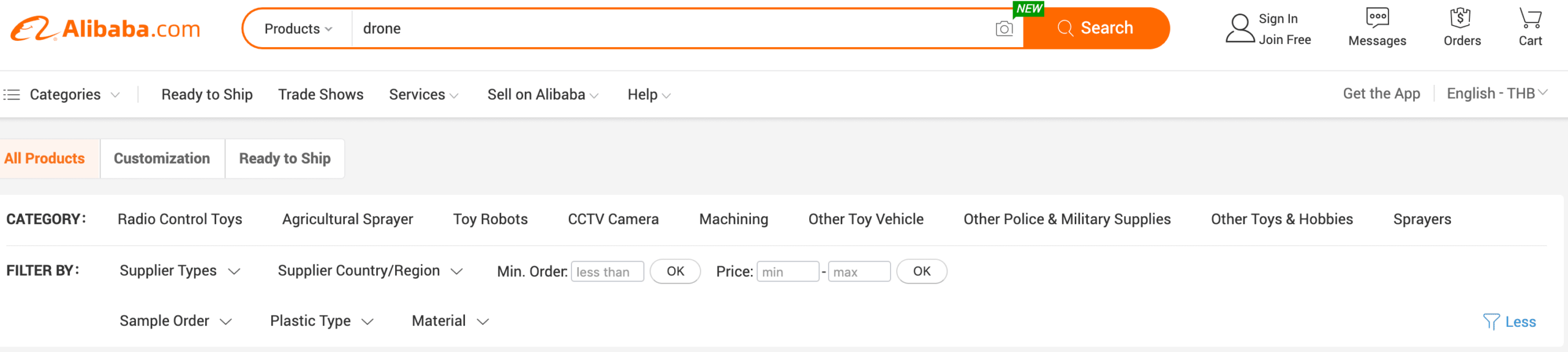 filter alibaba search product